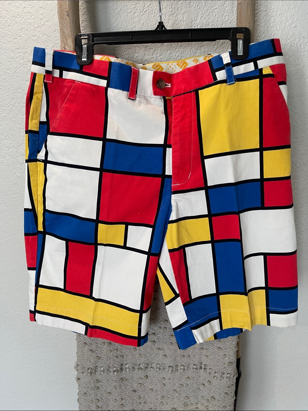 Loudmouth Mondrian-Inspired Colorblock Golf Shorts - Red Blue Yellow White